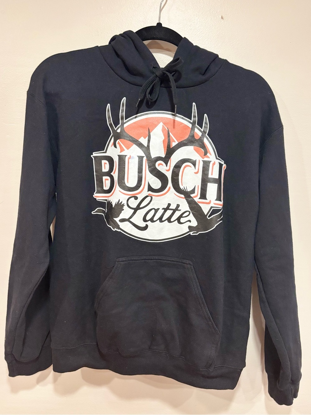 Busch Latte Deer Antlers Black Hoodie Sweatshirt Unisex Small Beer Graphic